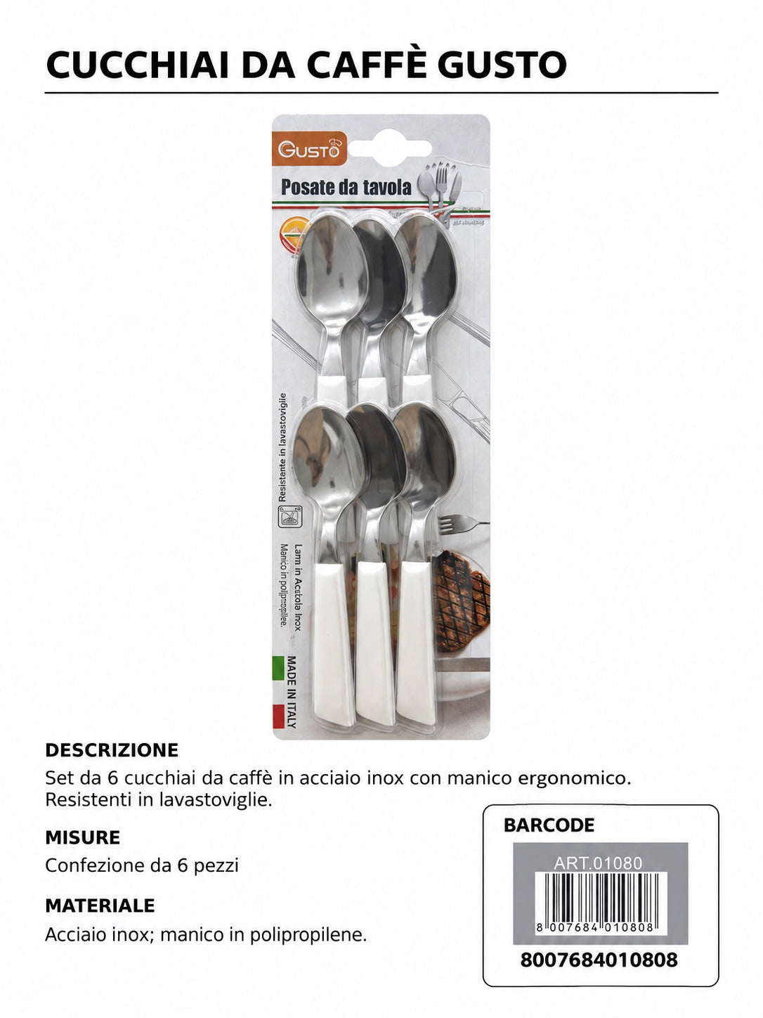 Serie Tavola Bls 6 Pz Cucch.Caffè Bianco In Scat. 10 Bls Cart. Pers. Gusto
