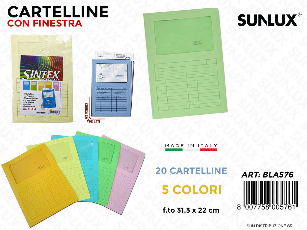 Cartelline c/ Finestra F.to 31.3*22CM 5COL 20PCS
