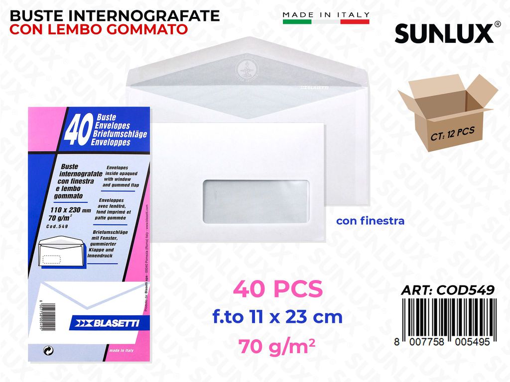 Buste Pack Bia. c/ Finestra 40PCS 70GR 11*23CM