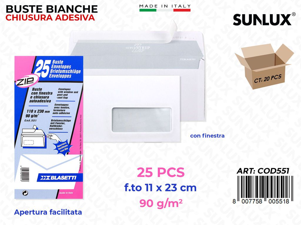 Buste Pack Bia. c/ Finestra 25PCS 90GR 11*23CM