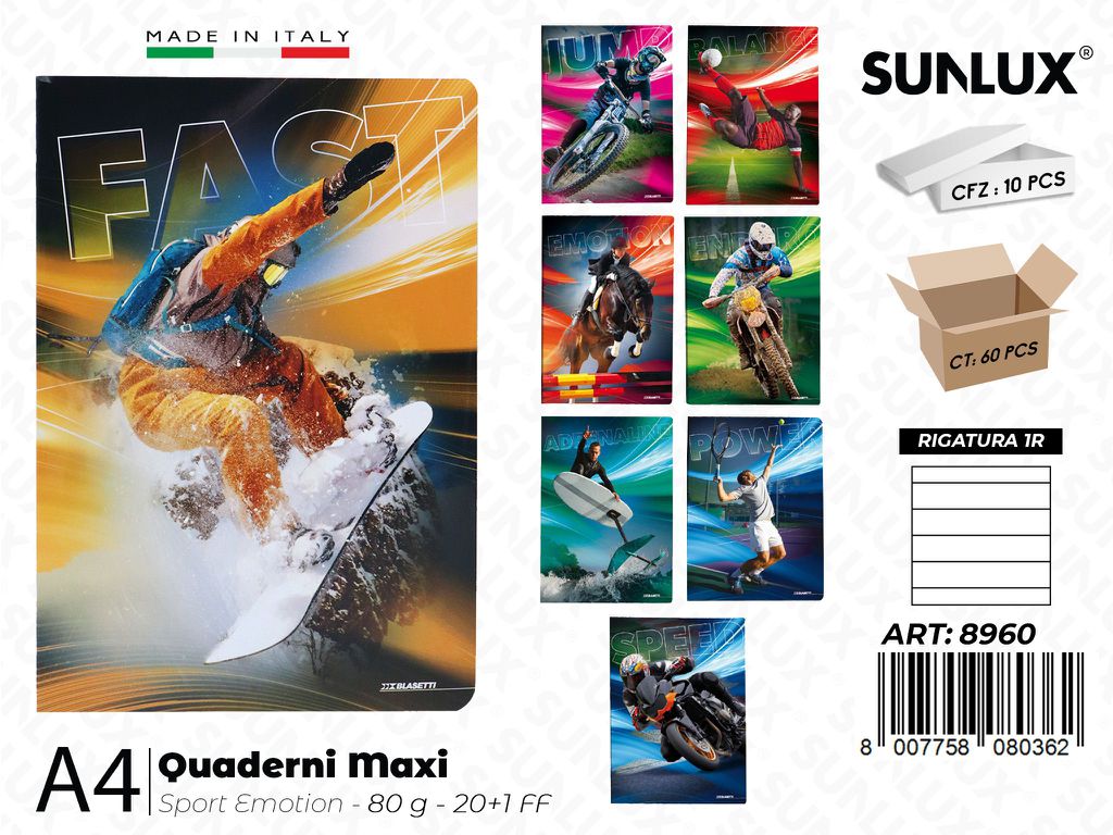 Rig. 1R Maxi Quaderni Sport Emotion Ass. 80G