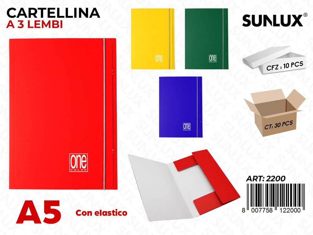 Cartella 3LEMBI One Colorass. A5 c/ELAST.