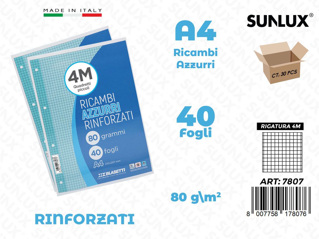 4M Bla. Ricambi Rinf. Azzurro 40FF 80GR F.to A4
