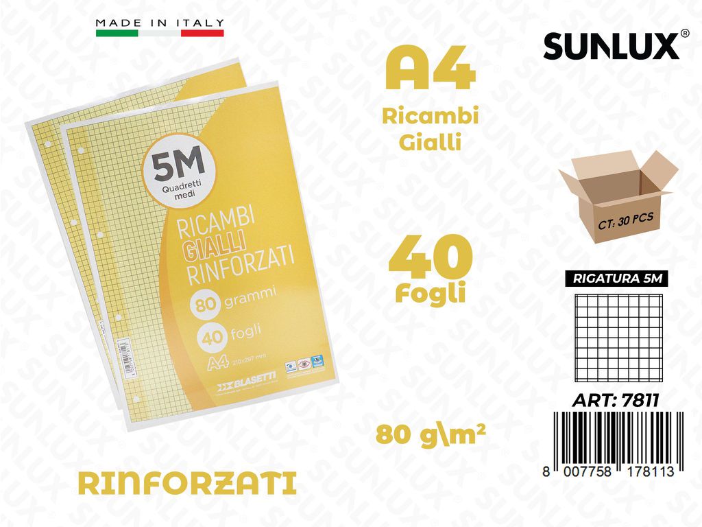 5M Bla. Ricambi Rinf. Giallo 40FF 80GR F.to A4