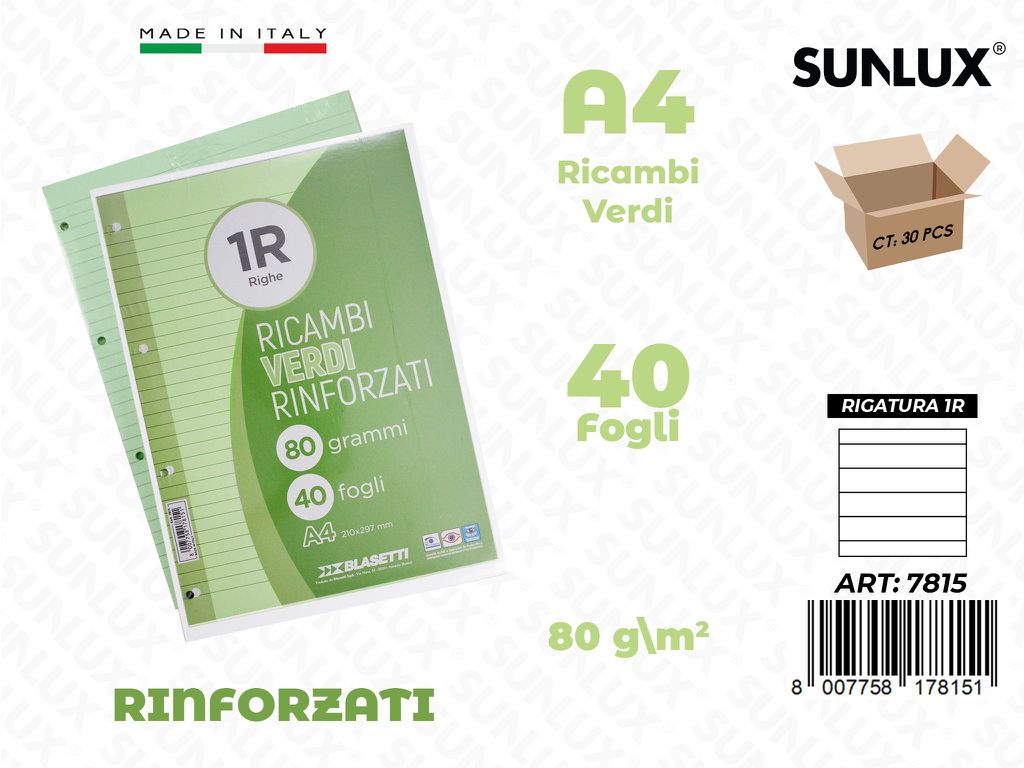 1R Bla. Ricambi Rinf. Verde 40FF 80GR F.to A4