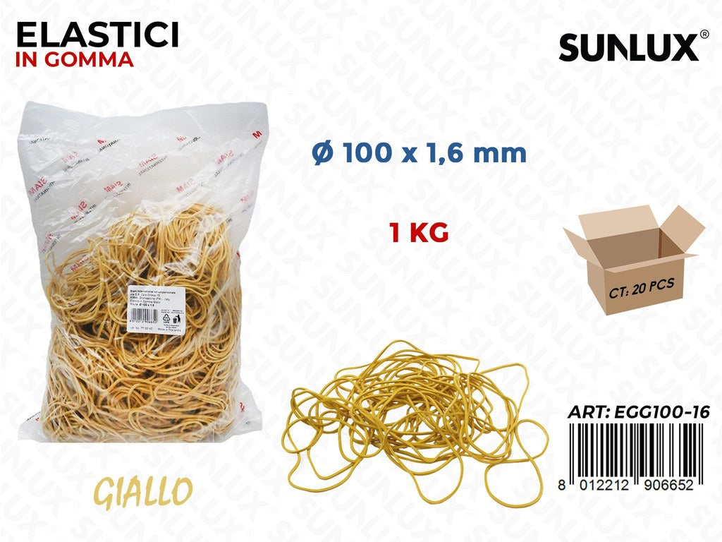Elastici Gomma Gialla 100*1.6MM Sacc da 1 Kg