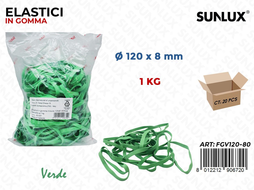 Fettuccia Gomma Verde 120*80MM Sacc da 1KG
