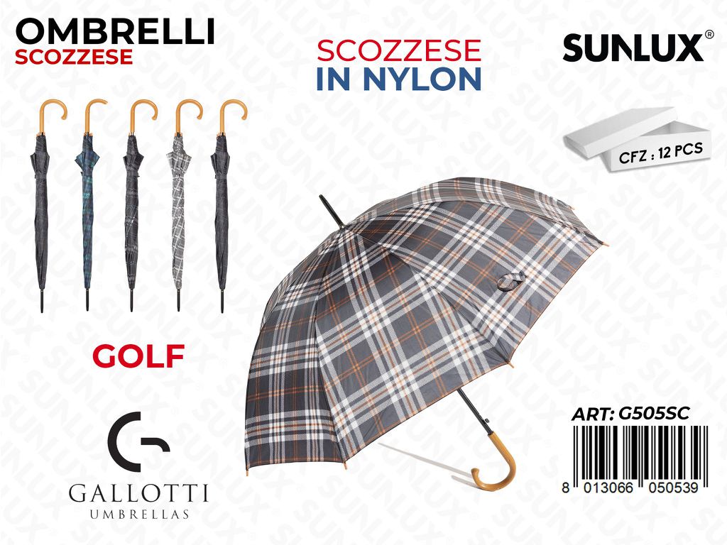 Ombrelli Maxi Golf Nylon Scozzese Ass.