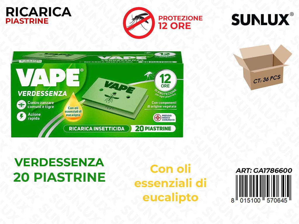 Vape Ric. 20PIASTRINE Verdessenza 12ORE / Pz da 36