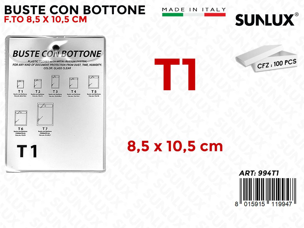 994T1 Buste c/ Bottone 8.5*10.5 Cm 100 Pz/ Pacco