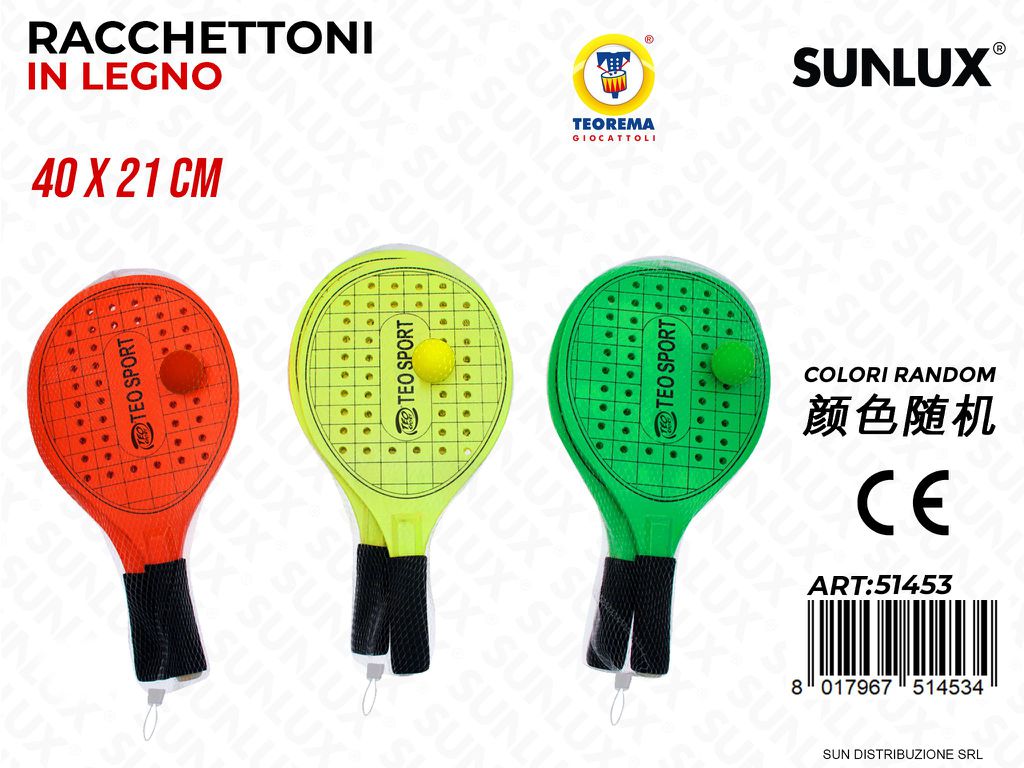 Racchettoni in Legno Col. Fluo 40*21CM