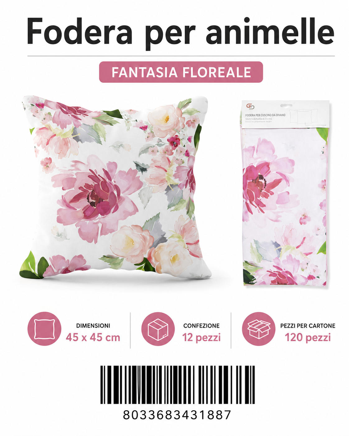 Federa Per Cuscino Animelle 45*45Cm