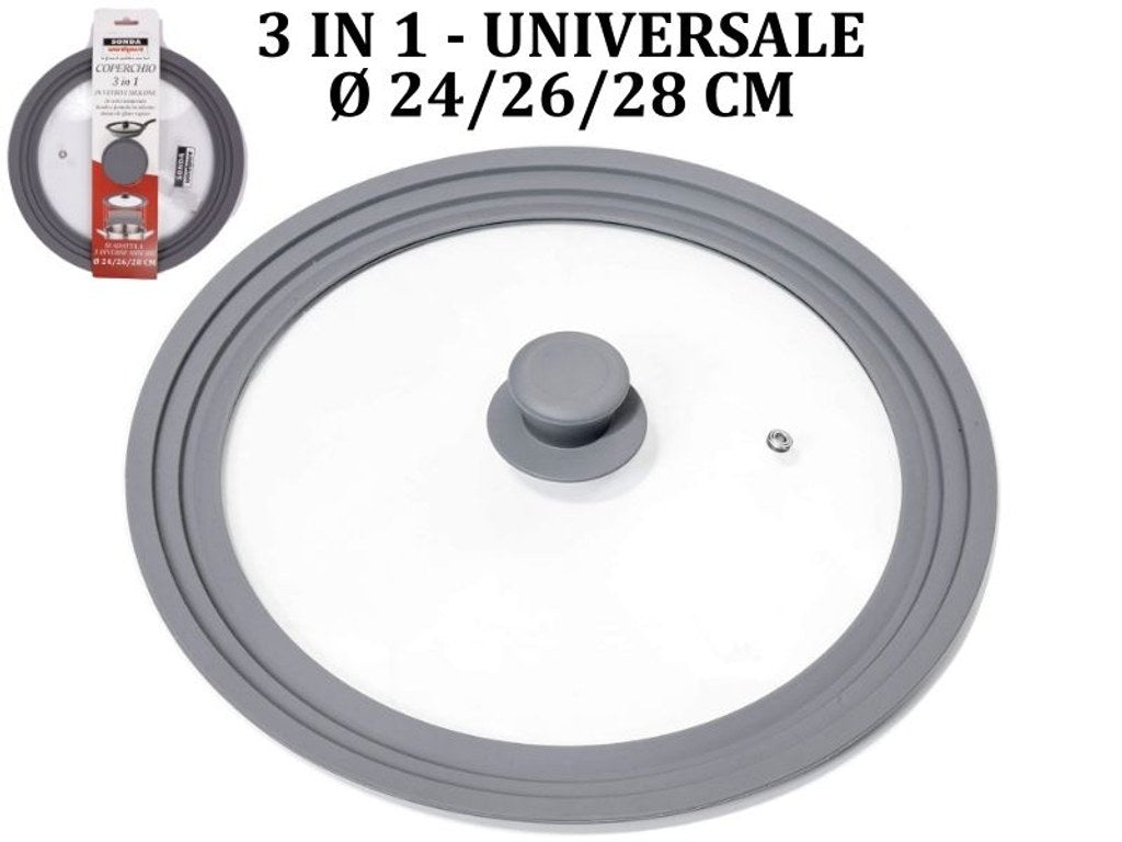 Coperchio Universale Kt2362d-3 Silicone+Vetro cm 24/26/28