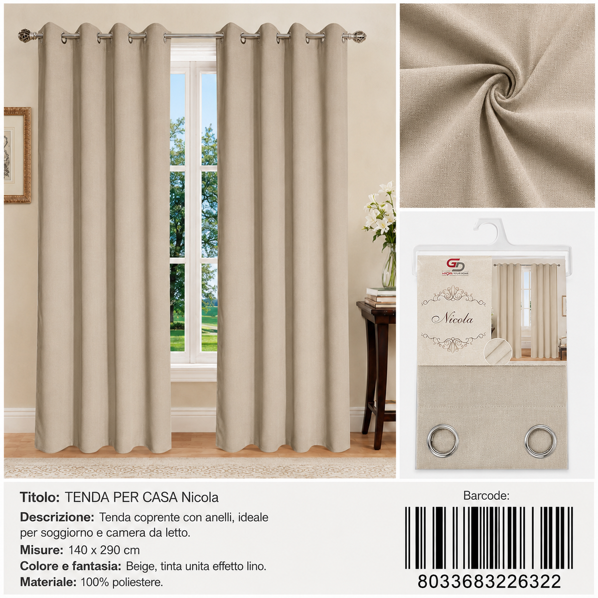 TENDA PER CASA NICOLA-OLIVIA 140X290CM - 8033683226322