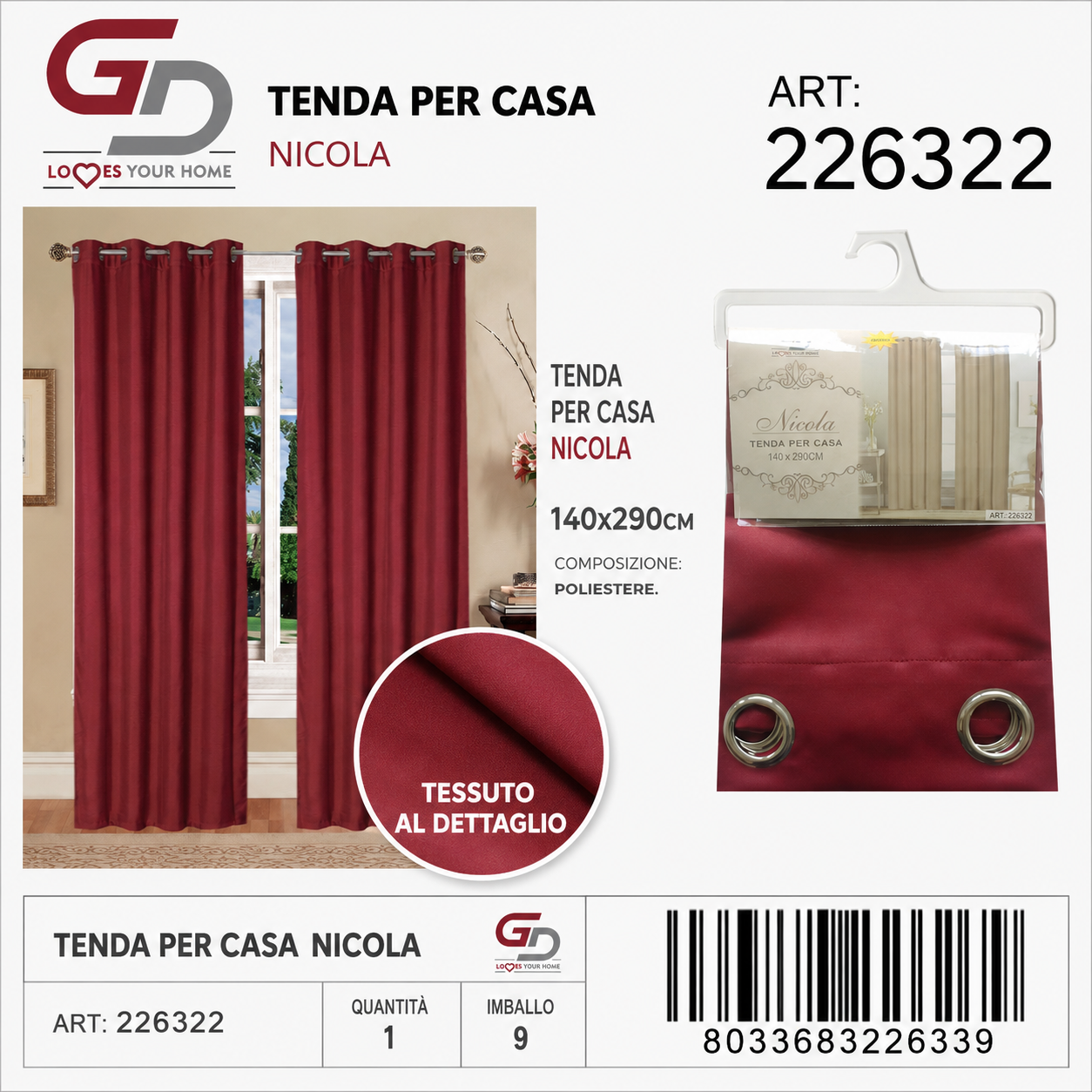 TENDA PER CASA OLIVIA 140*290CM