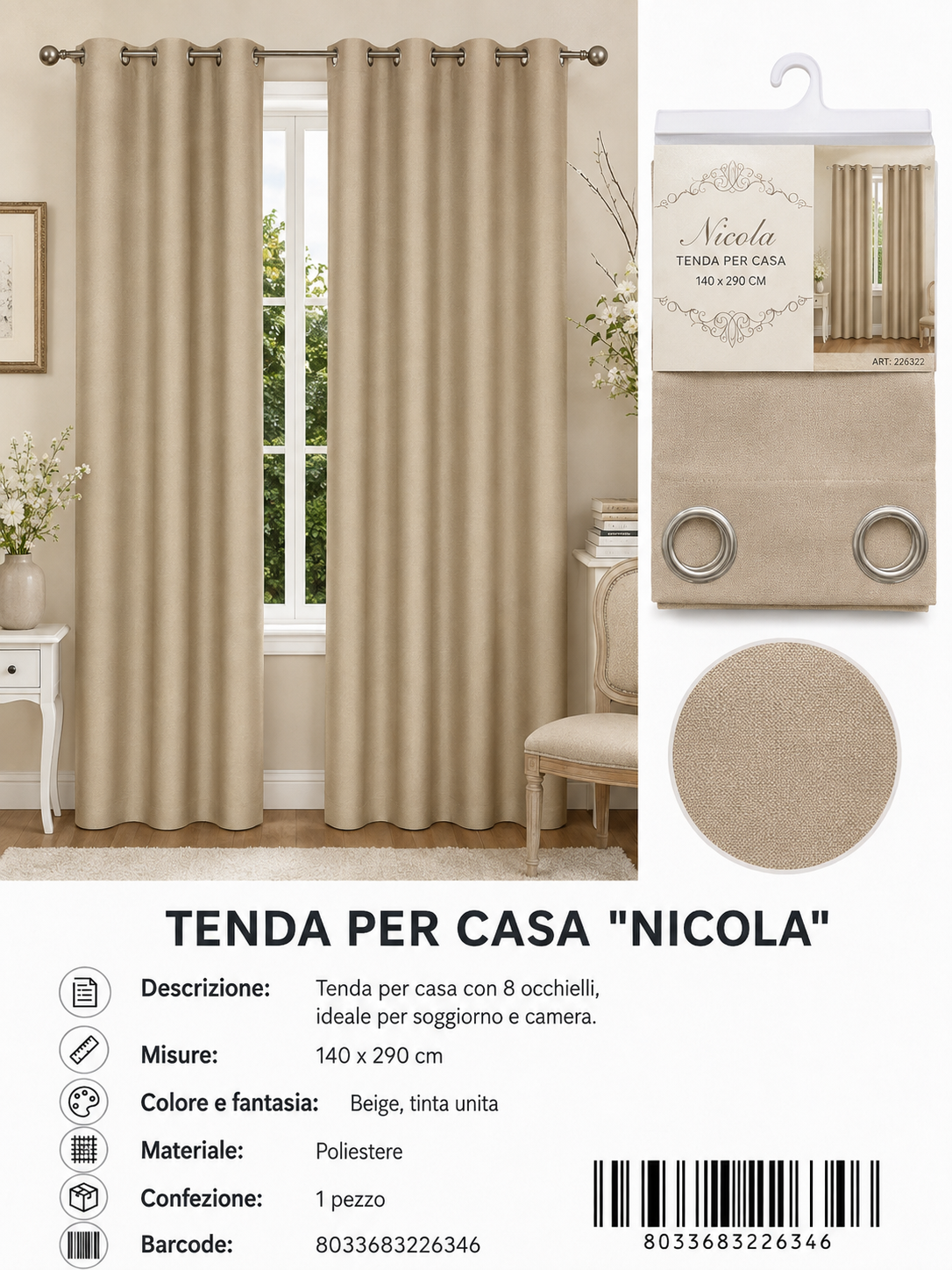 TENDA PER CASA OLIVIA 140*290CM