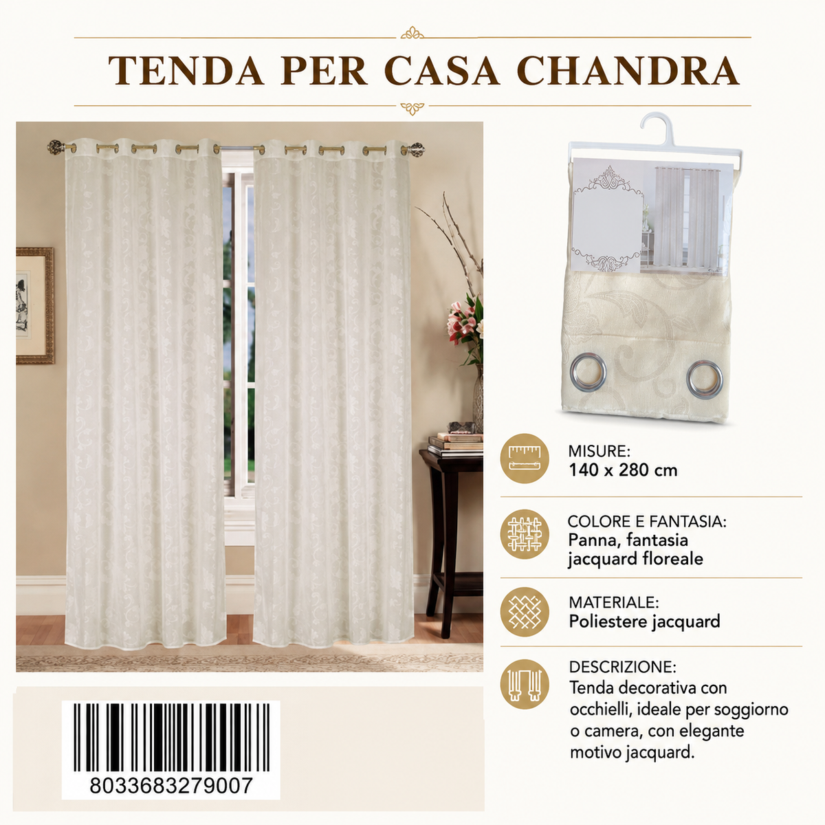 TENDA PER CASA CHANDRA 140*280CM PANNA - 8033683279007