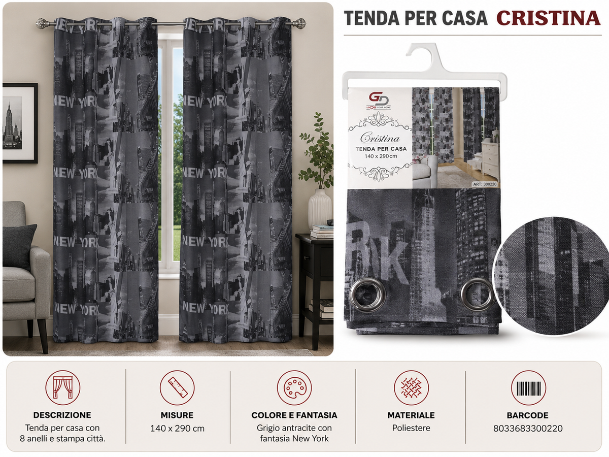 TENDA PER CASA 300220 CRISTINA 140*290CM - 8033683300220