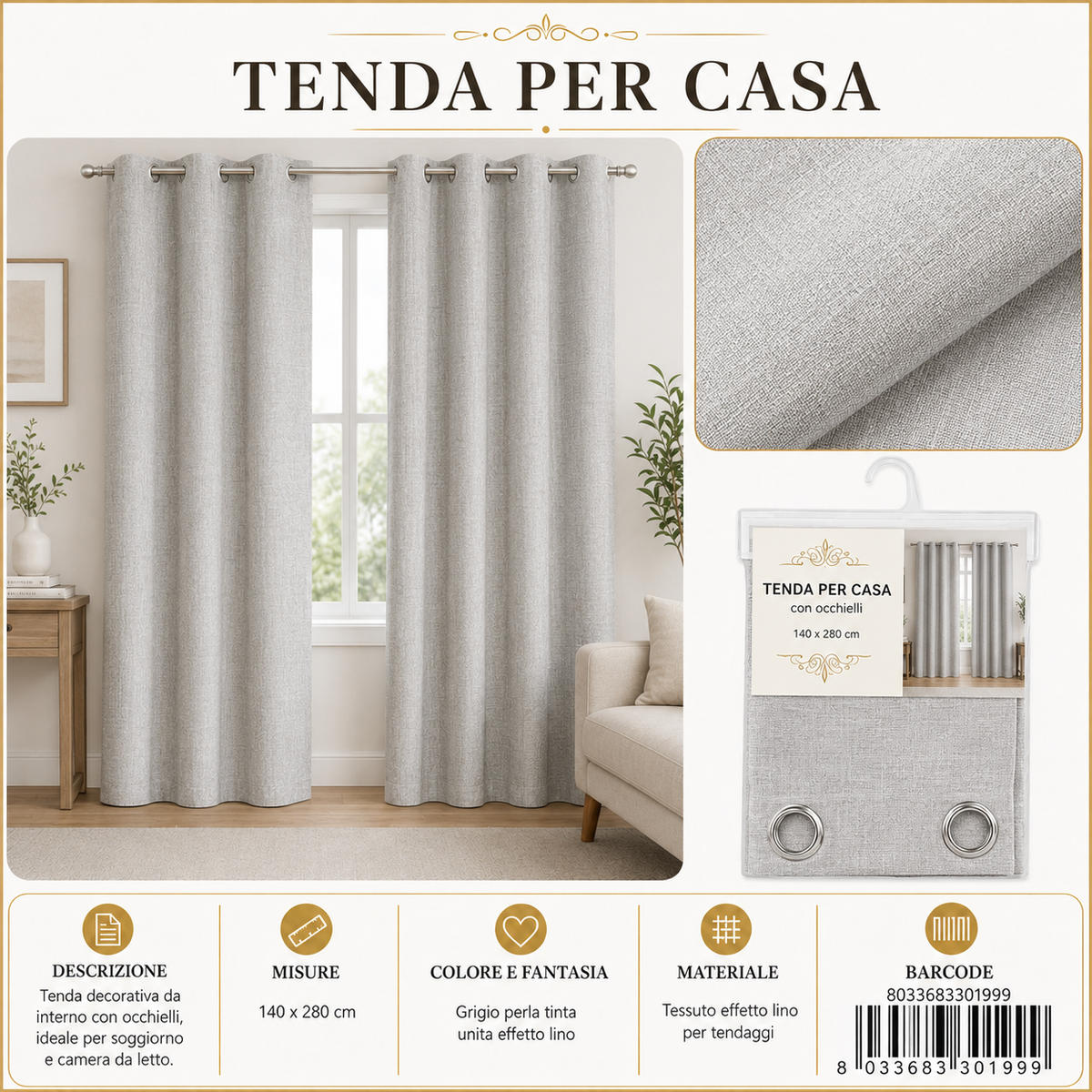 TENDA PER CASA AMOS ROSSA 140*290CM - 8033683301999