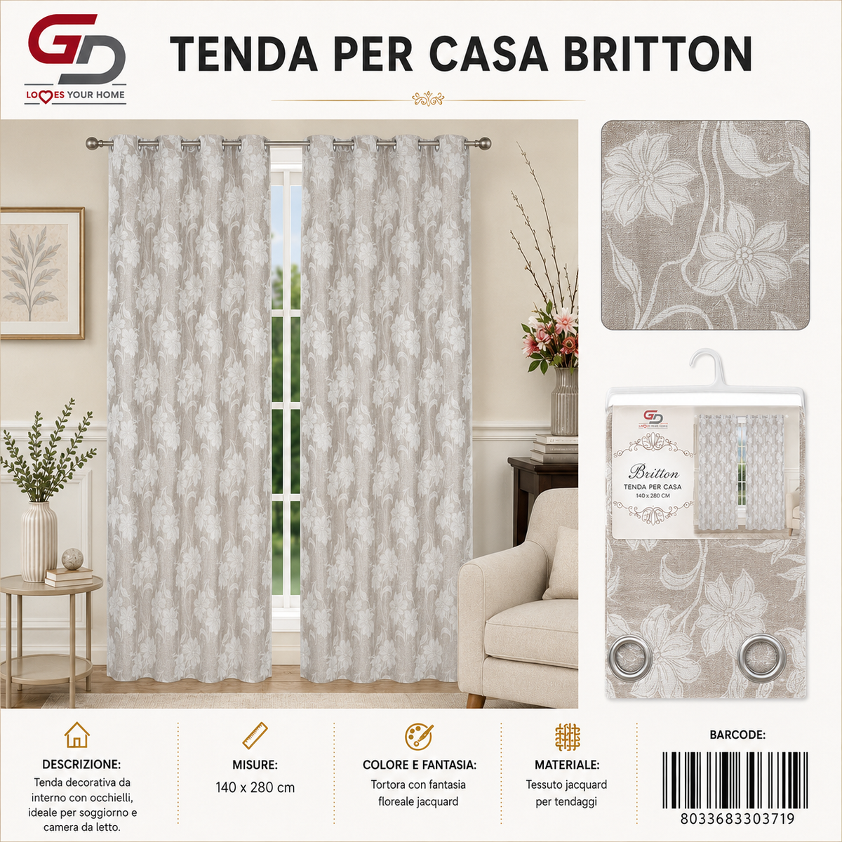 TENDA PER CASA BRITTON 140X280CM - 8033683303719
