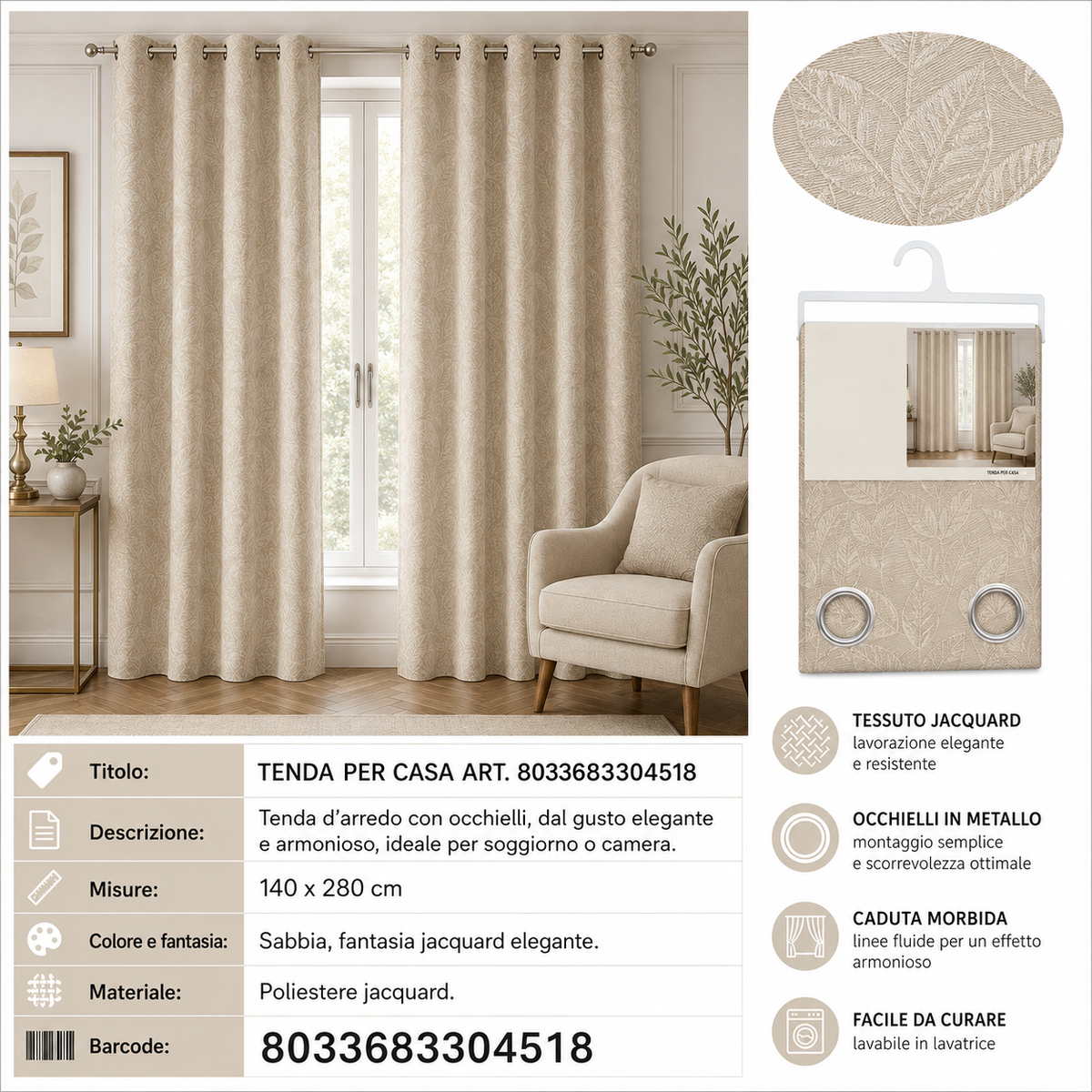 TENDA PER CASA CORALINE 140*280CM - 8033683304518