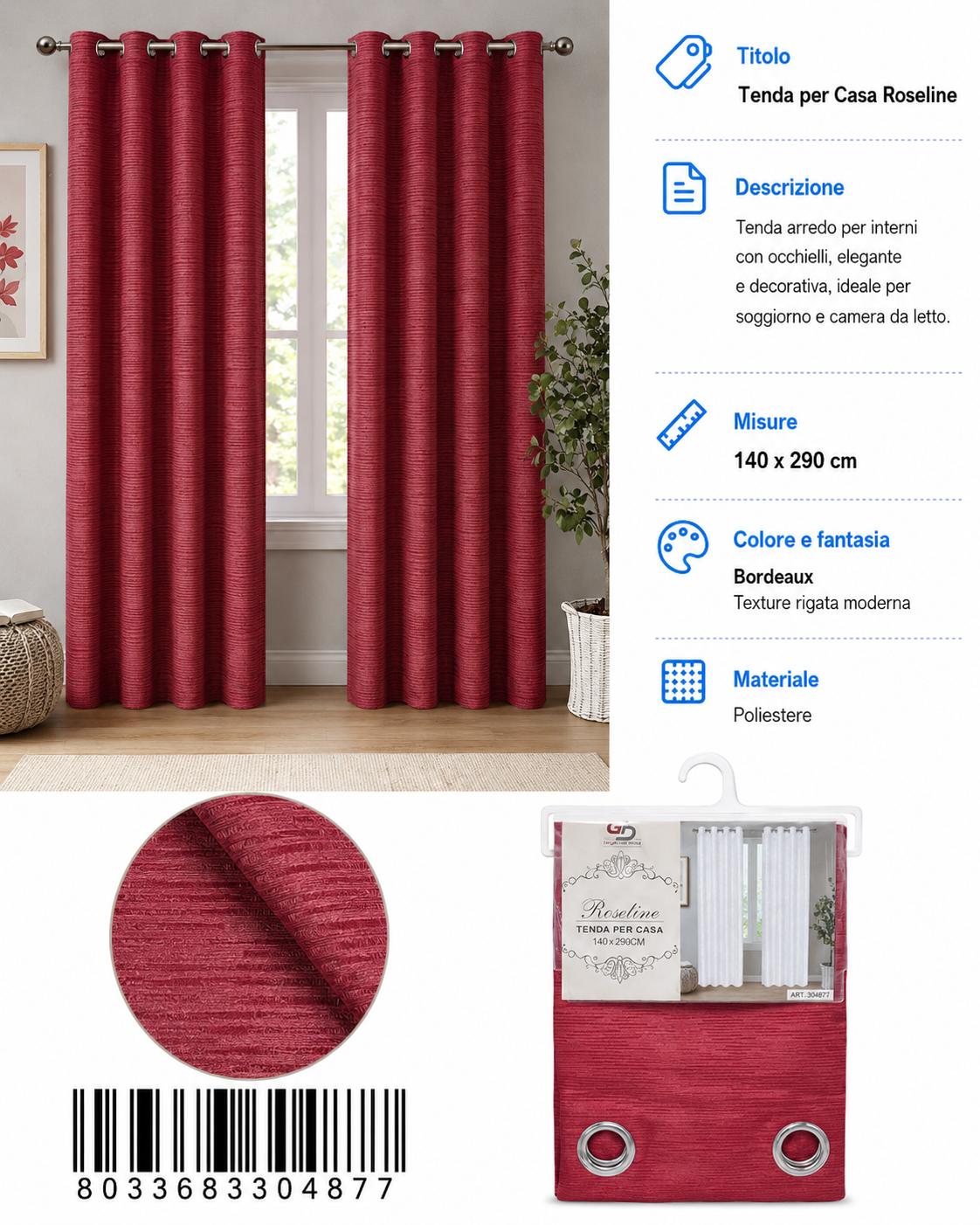 TENDA PER CASA ROSELINE 140*290CM - 8033683304877