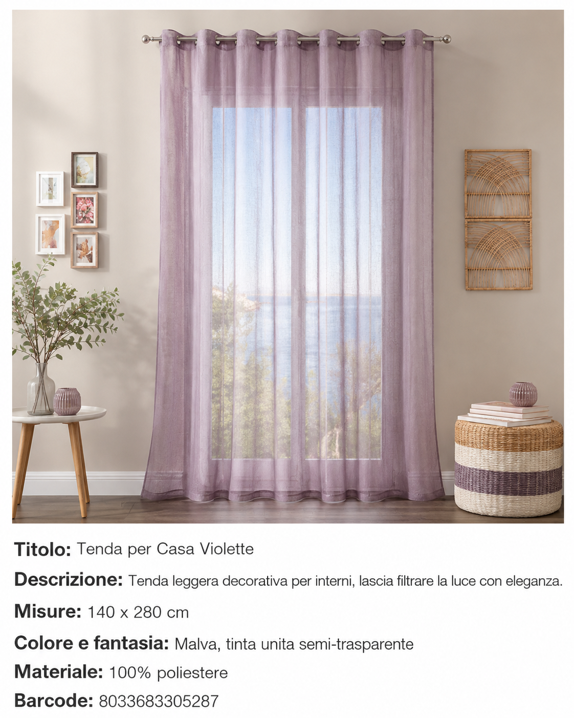 TENDA PER CASA VIOLETTE 140*280CM - 8033683305287