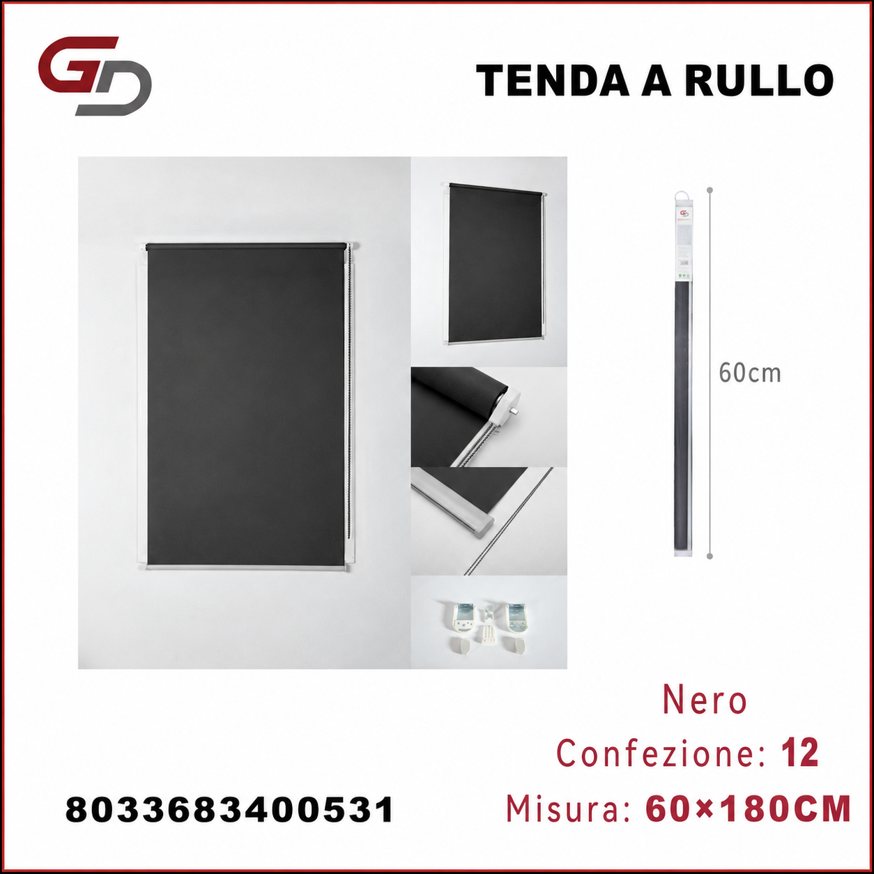TENDA A RULLO TRASLUCIDA 60*180CM NERO