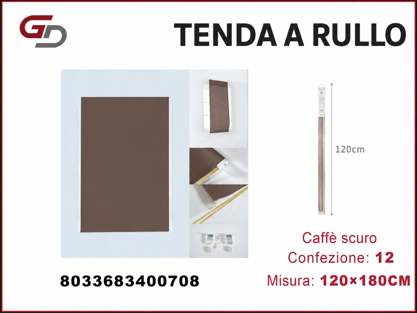 TENDA A RULLO TRASLUCIDA 120*180CM MARRONE SCURO