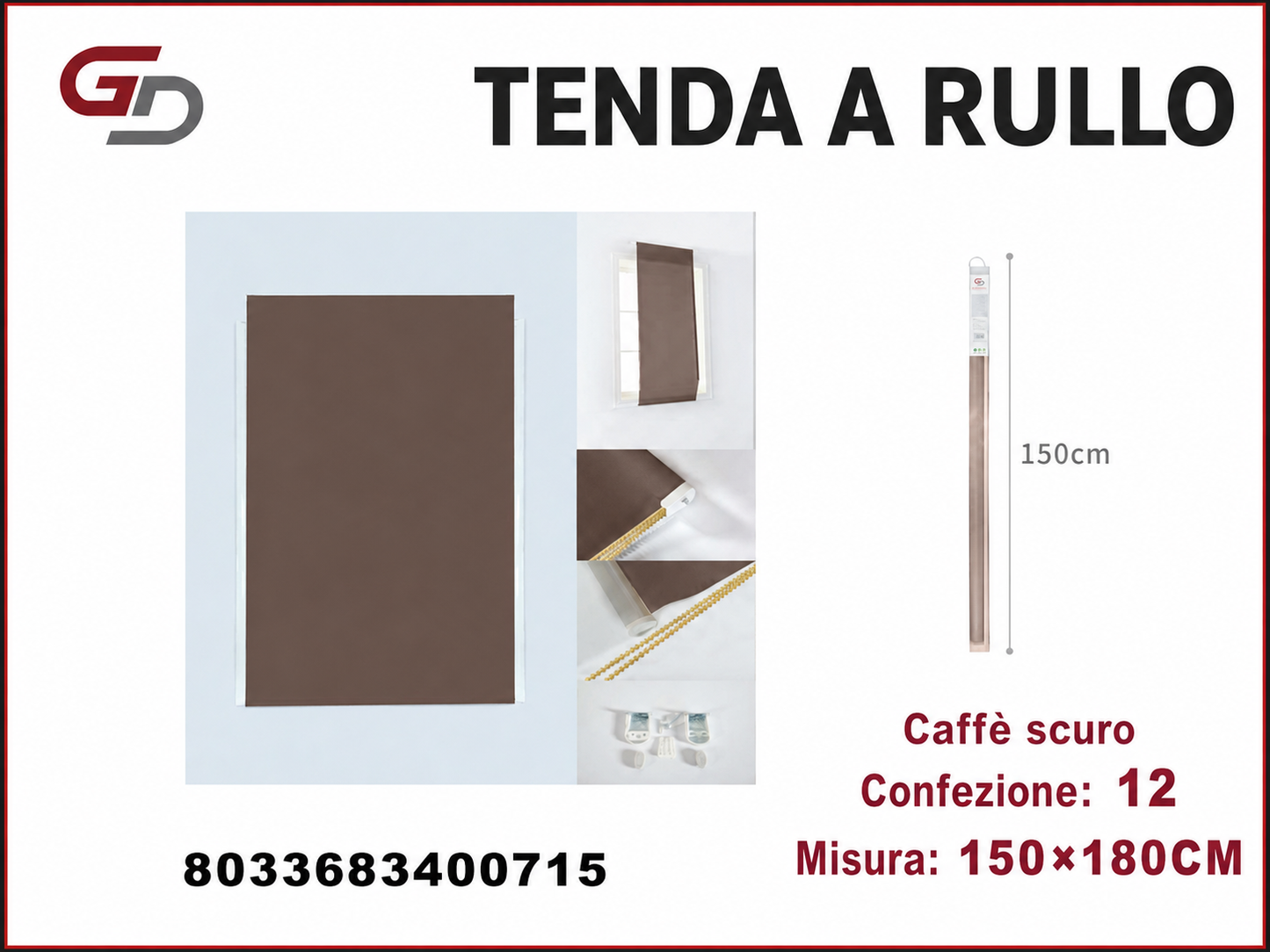 TENDA A RULLO TRASLUCIDA 150*180CM MARRONE SCURO