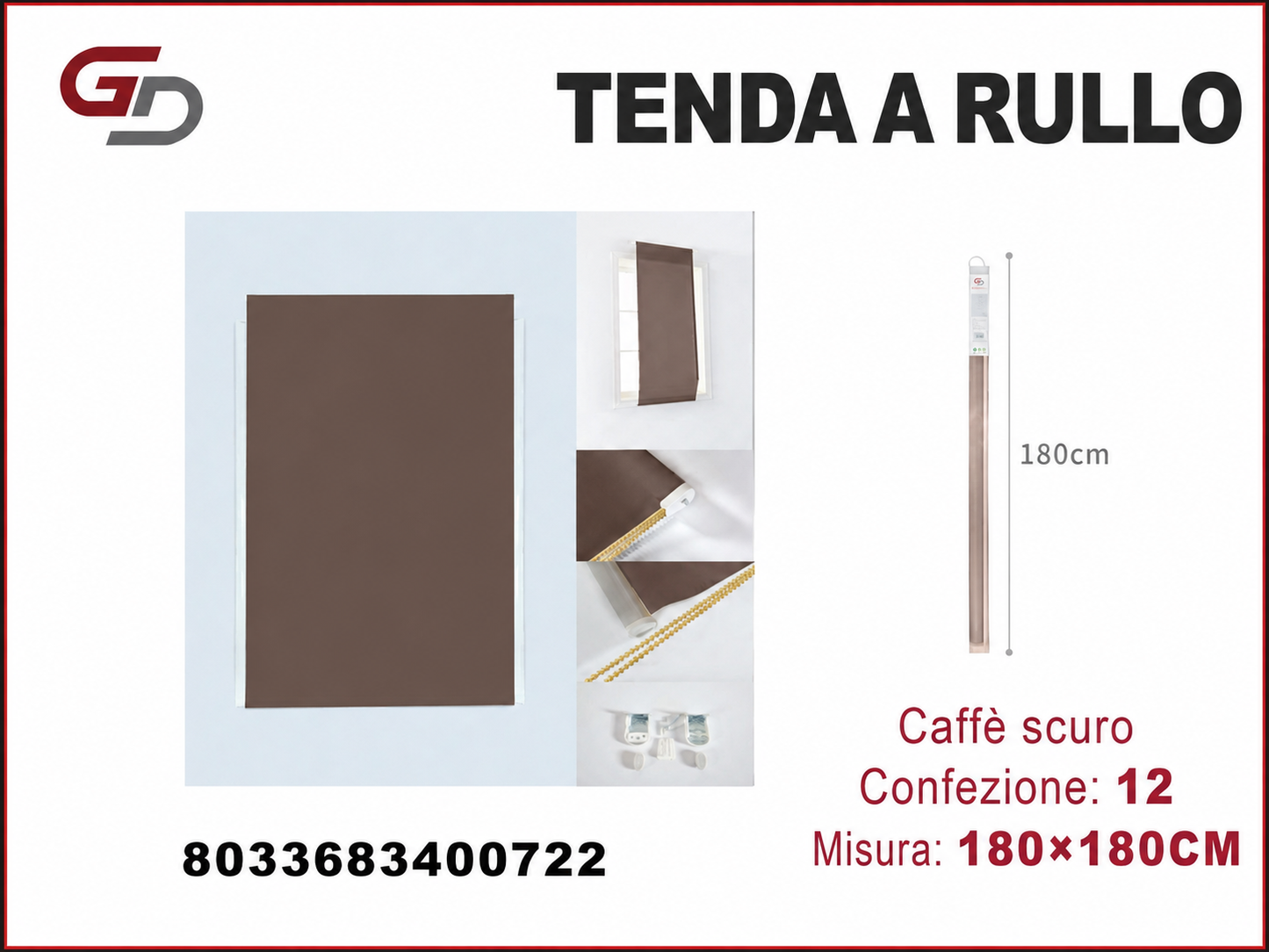 TENDA A RULLO TRASLUCIDA 180*180CM MARRONE SCURO