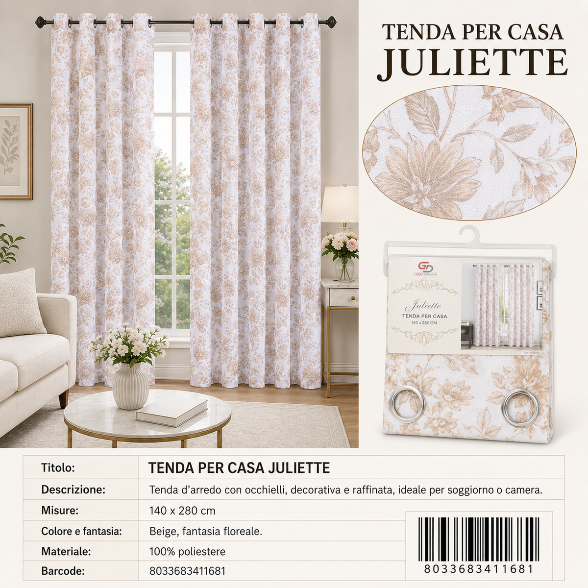 TENDA PER CASA JULIETTE 140*280CM - 8033683411681