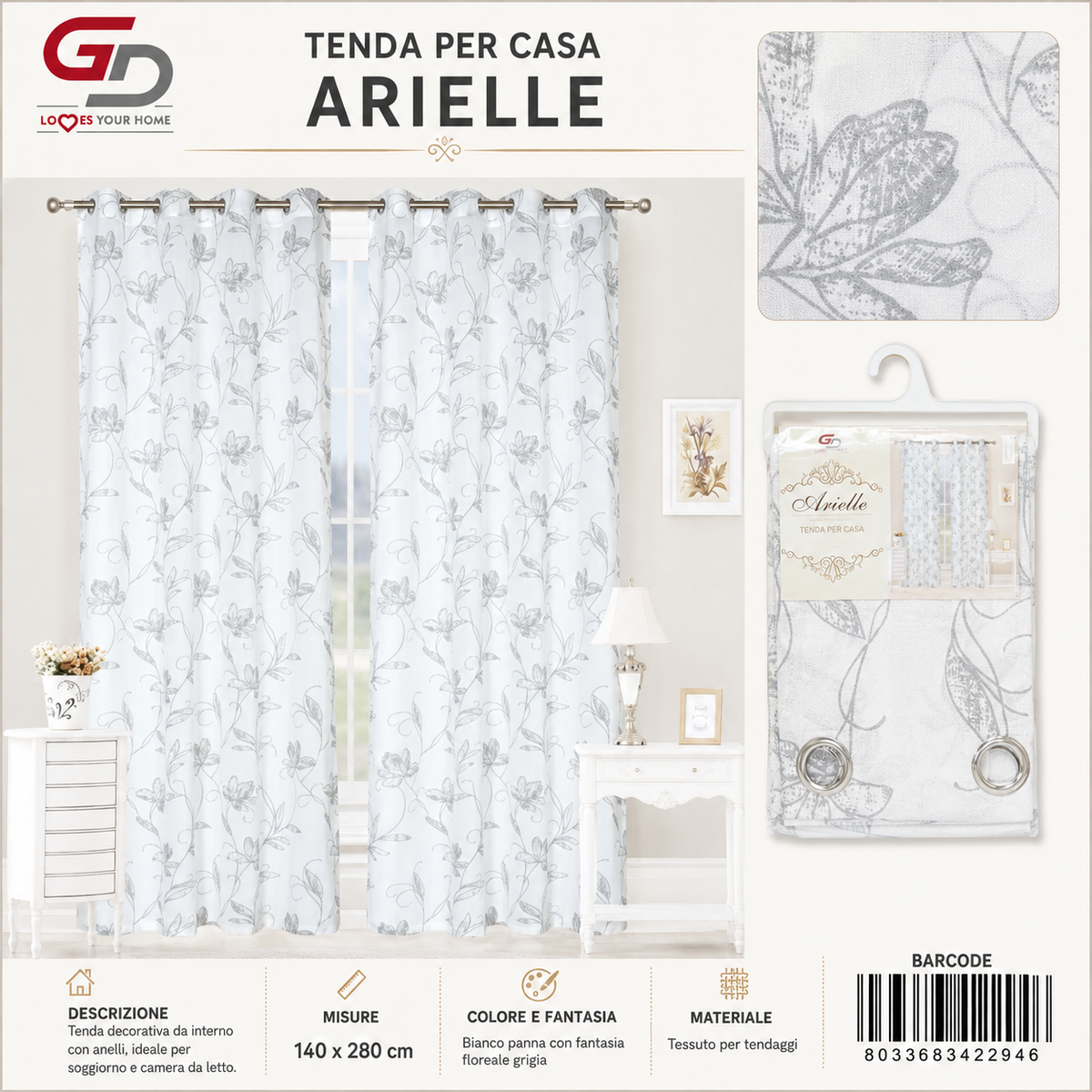 TENDA PER CASA ARIELLE 140*280CM - 8033683422946