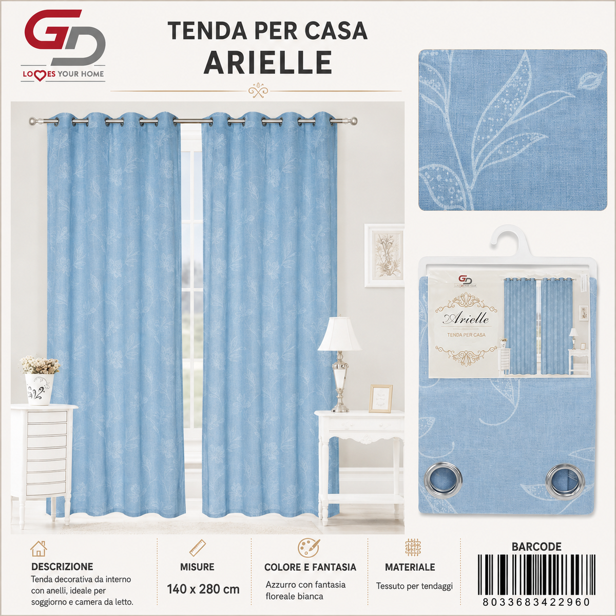 TENDA PER CASA ARIELLE 140*280CM - 8033683422960