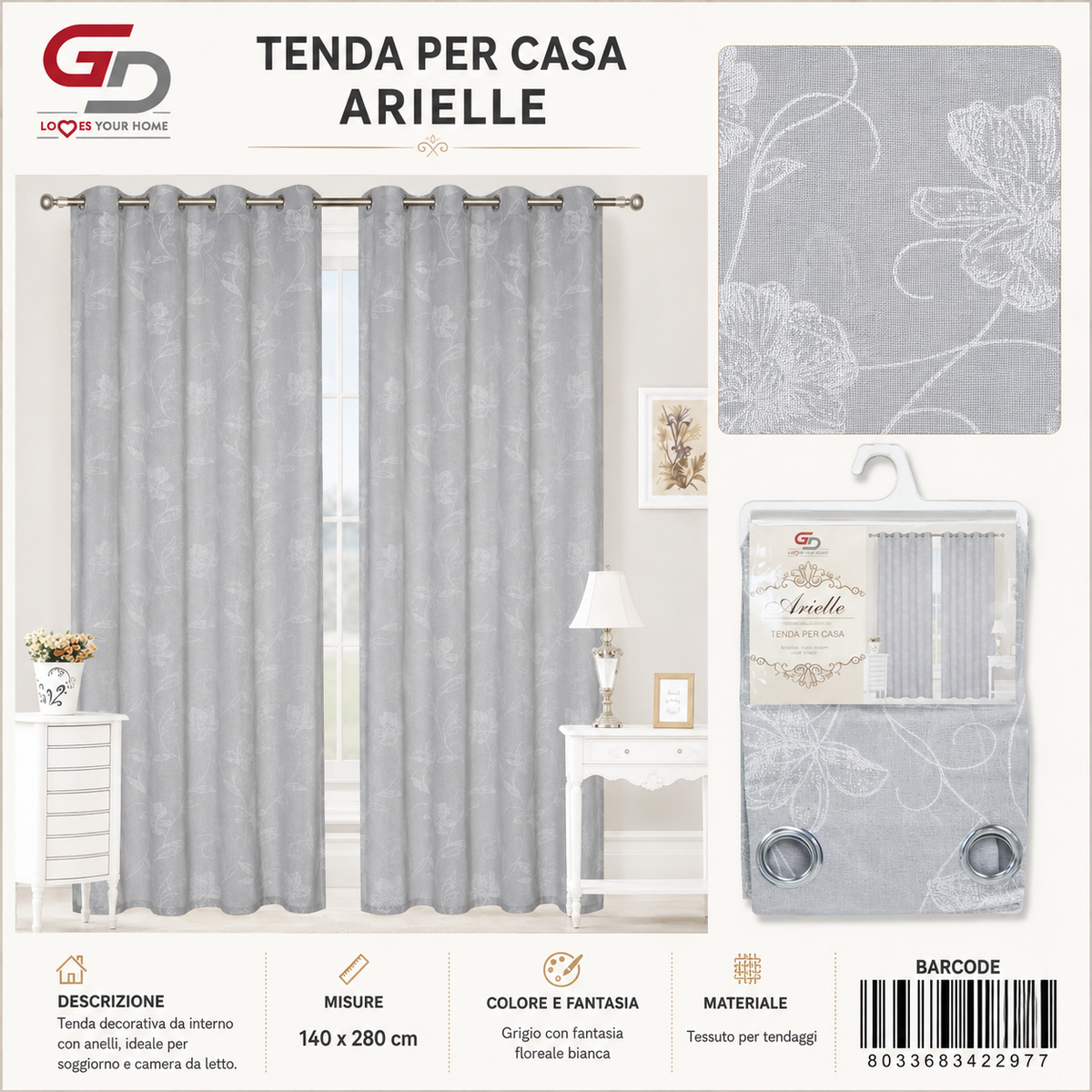 TENDA PER CASA ARIELLE 140*280CM - 8033683422977