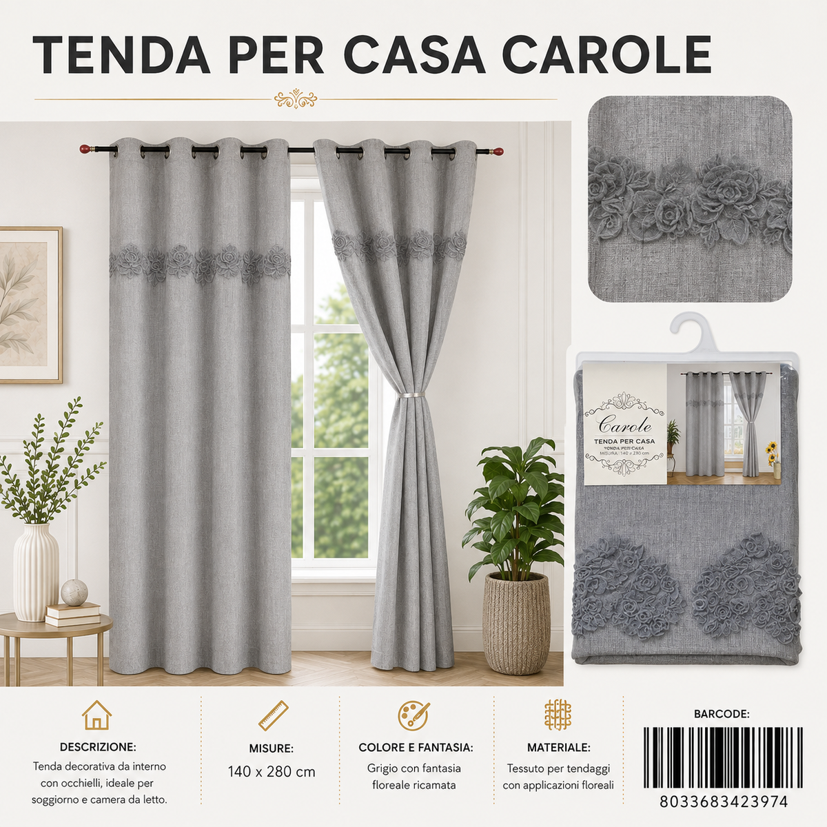 TENDA PER CASA CAROLE 140*280CM - 8033683423974