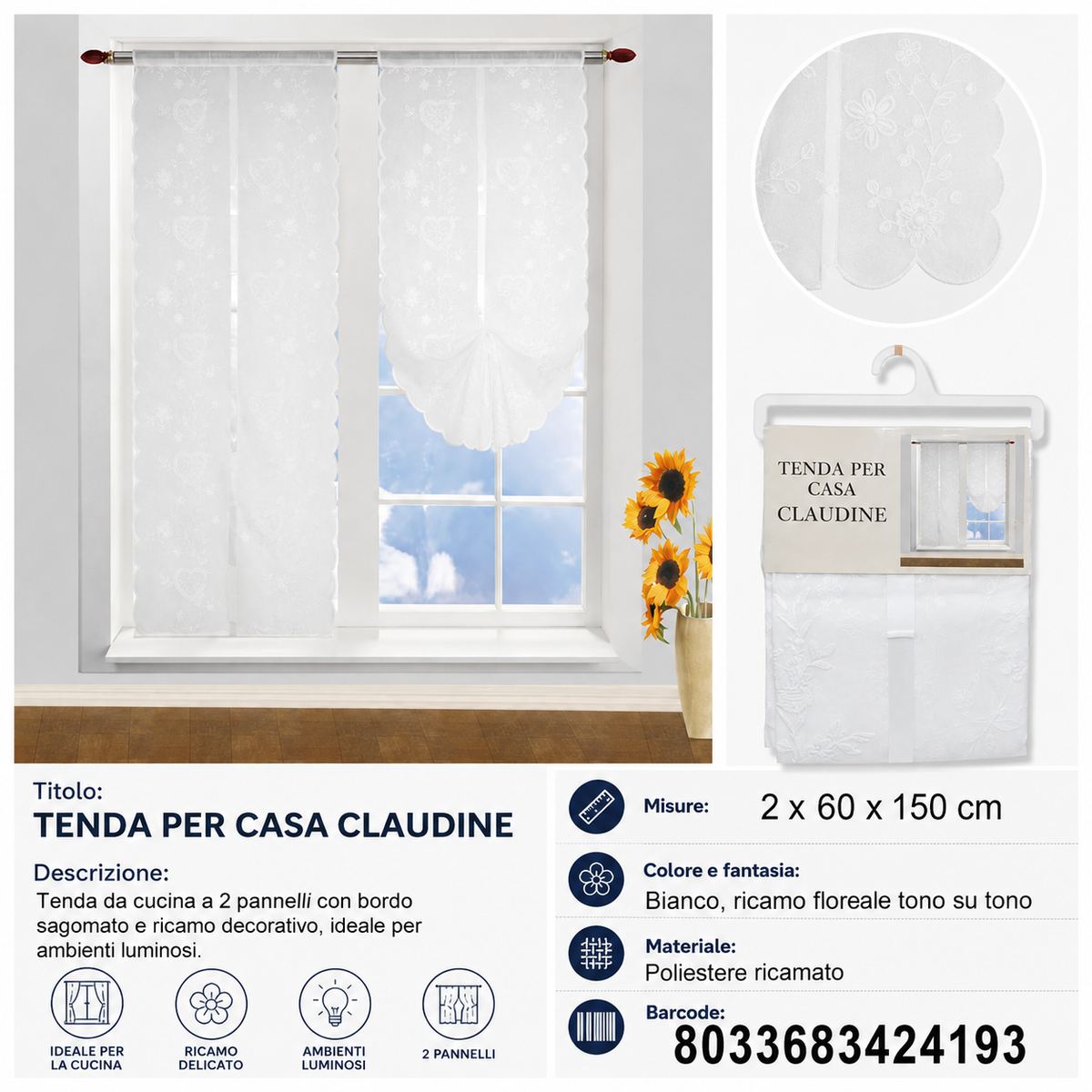TENDA PER CASA CLAUDINE 2*60*150CM - 8033683424193