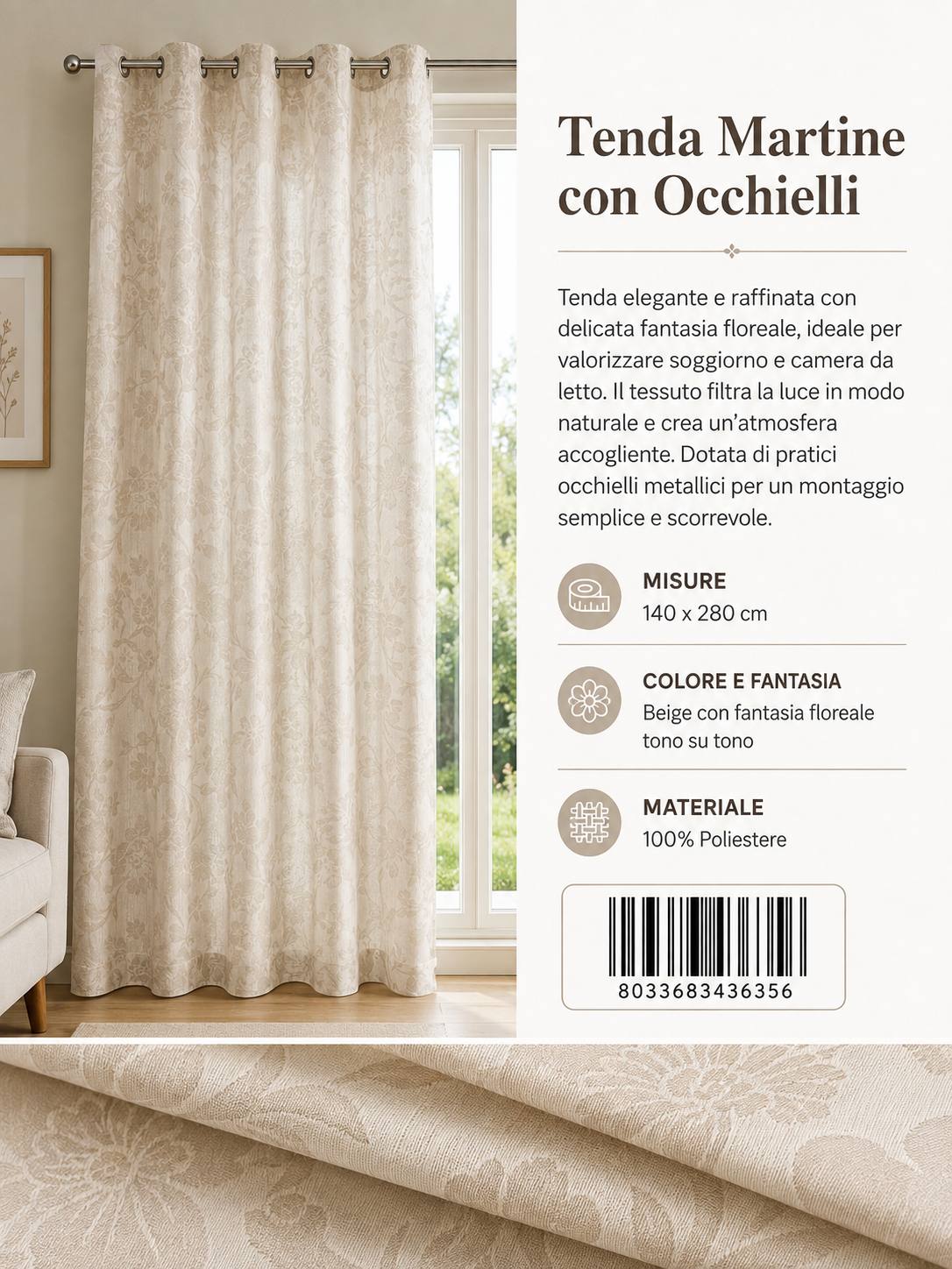TENDA DA CUCINA MARGUERITE 2*60*240CM
