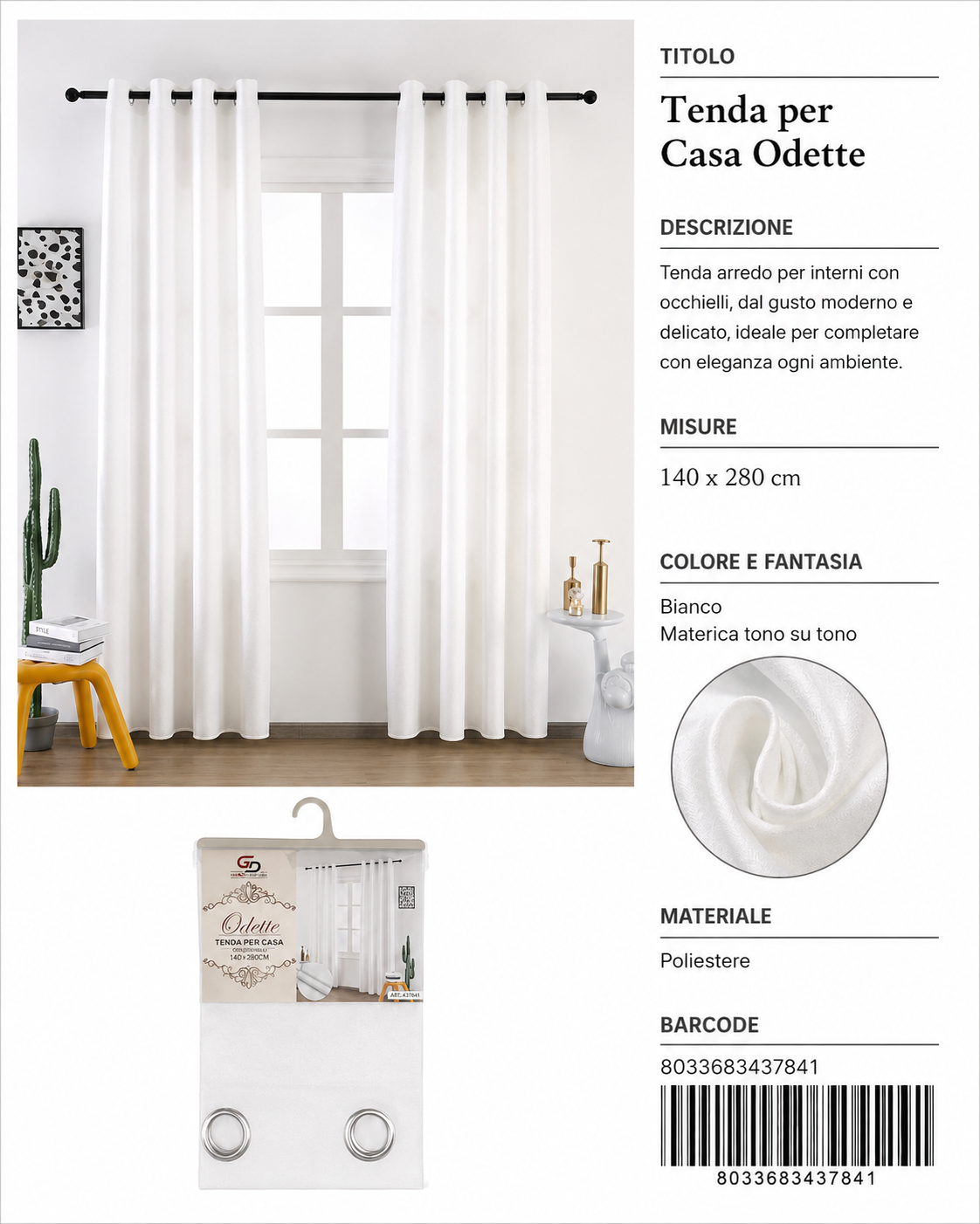 TENDA PER CASA ODETTE 140*280CM - 8033683437841
