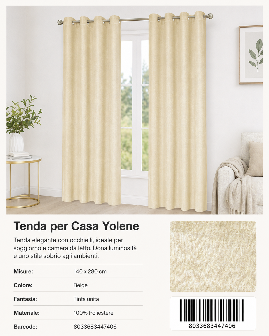 TENDA PER CASA YOLENE 140*280CM - 8033683447406