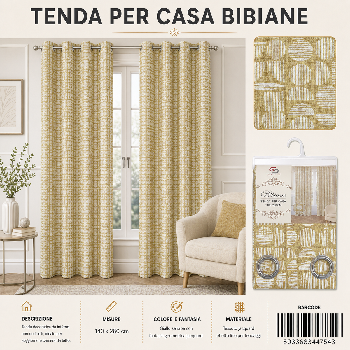 TENDA PER CASA BIBIANE 140*280CM - 8033683447543