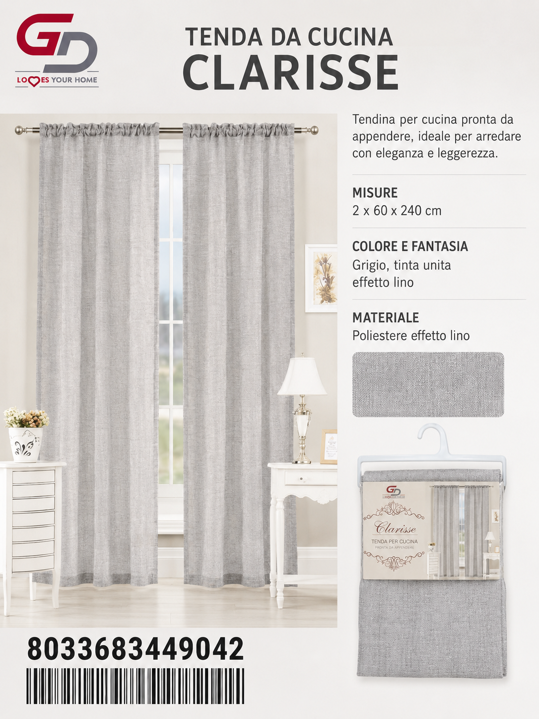 TENDA DA CUCINA CLARISSE 2*60*240CM - 8033683449042
