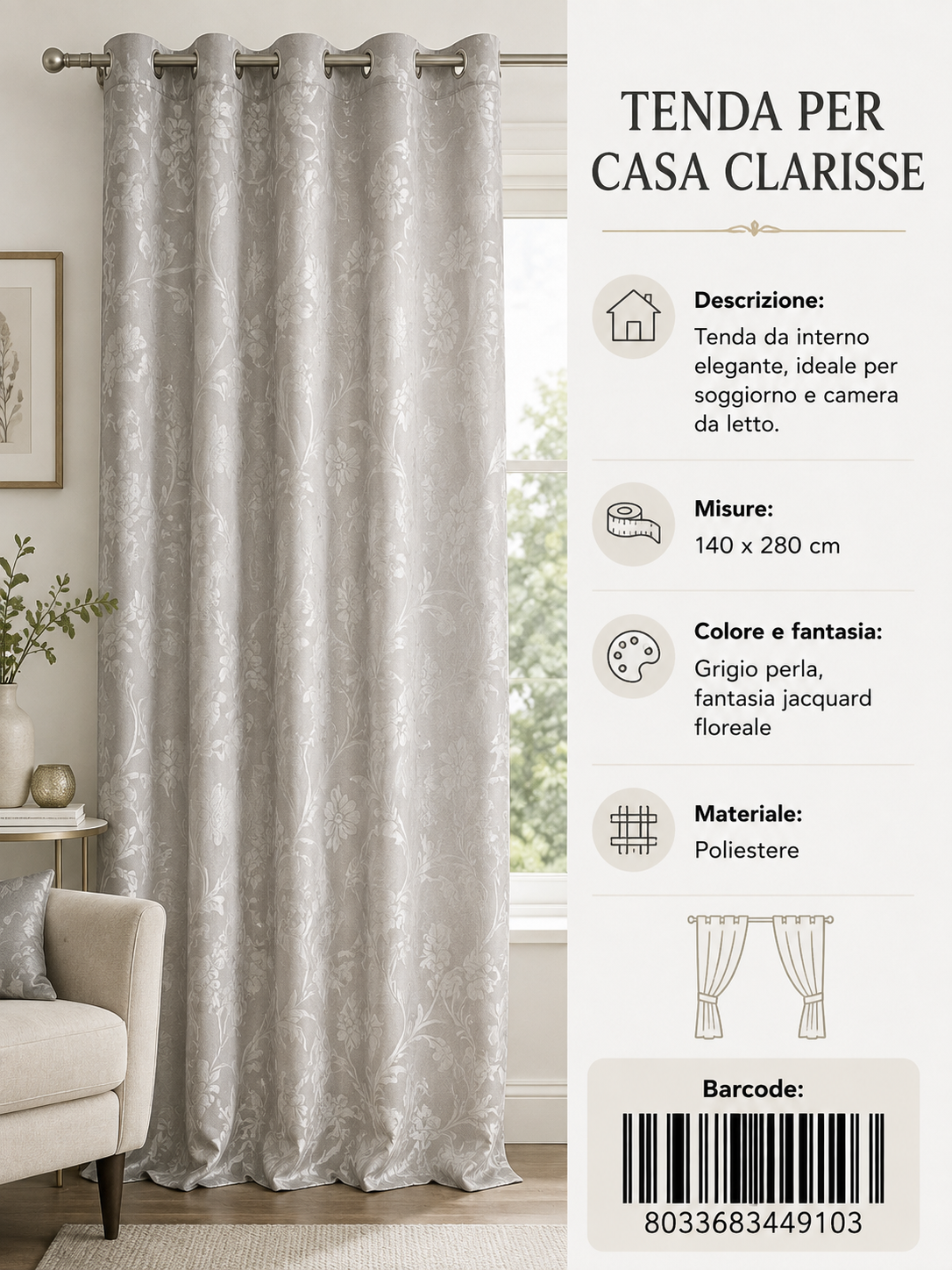 TENDA PER CASA CLARISSE 140*280CM