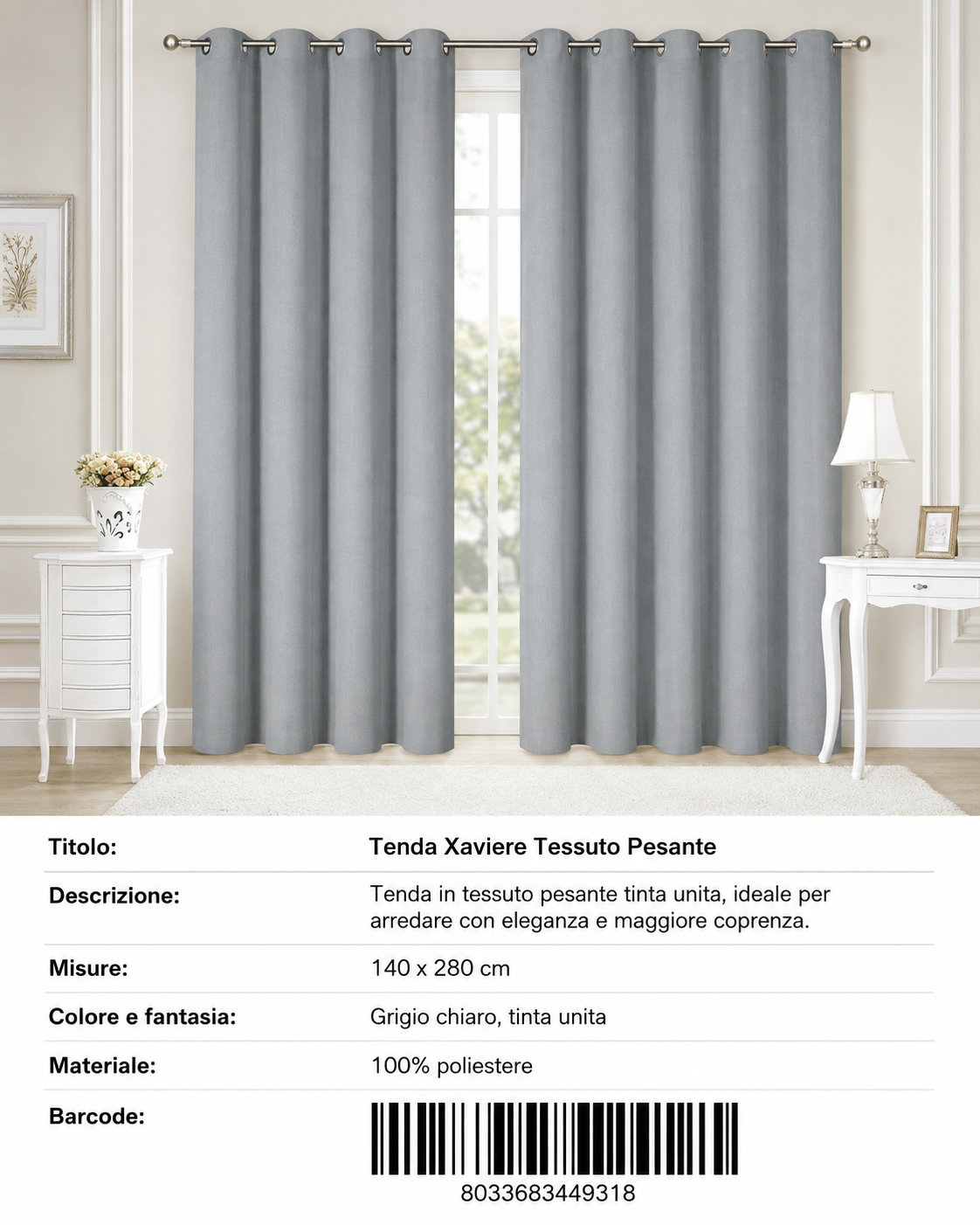 TENDA PER CASA XAVIERE 140*280CM TESSUTO PESANTE - 8033683449318