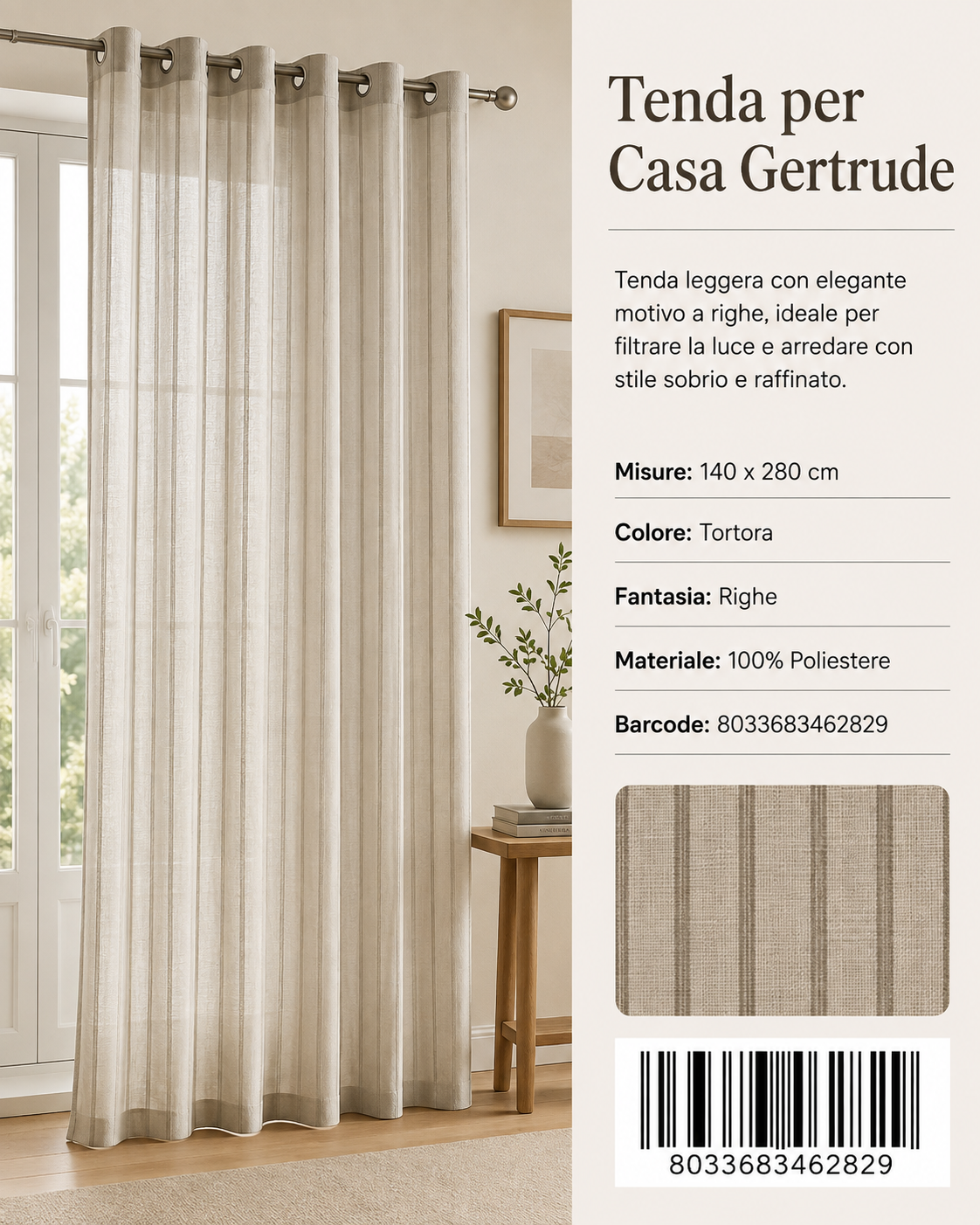 TENDA PER CASA GERTRUDE 140*280CM - 8033683462829