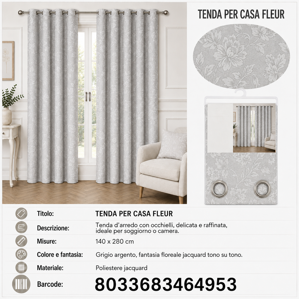 TENDA PER CASA FLEUR 140*280CM - 8033683464953