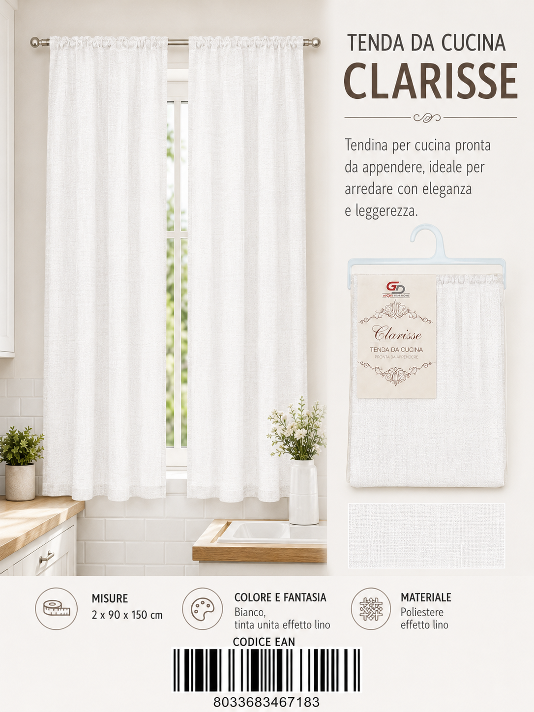 TENDA DA CUCINA CLARISSE 2*45*240CM - 8033683467183