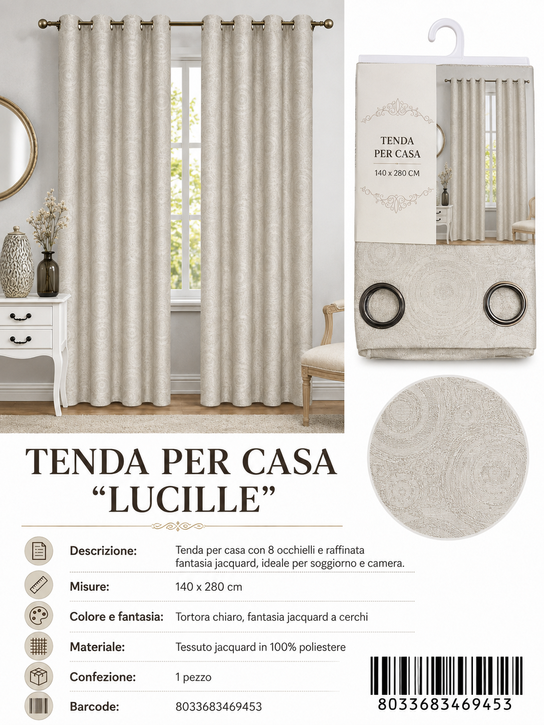 TENDA PER CASA Lucille 140*280CM - 8033683469453