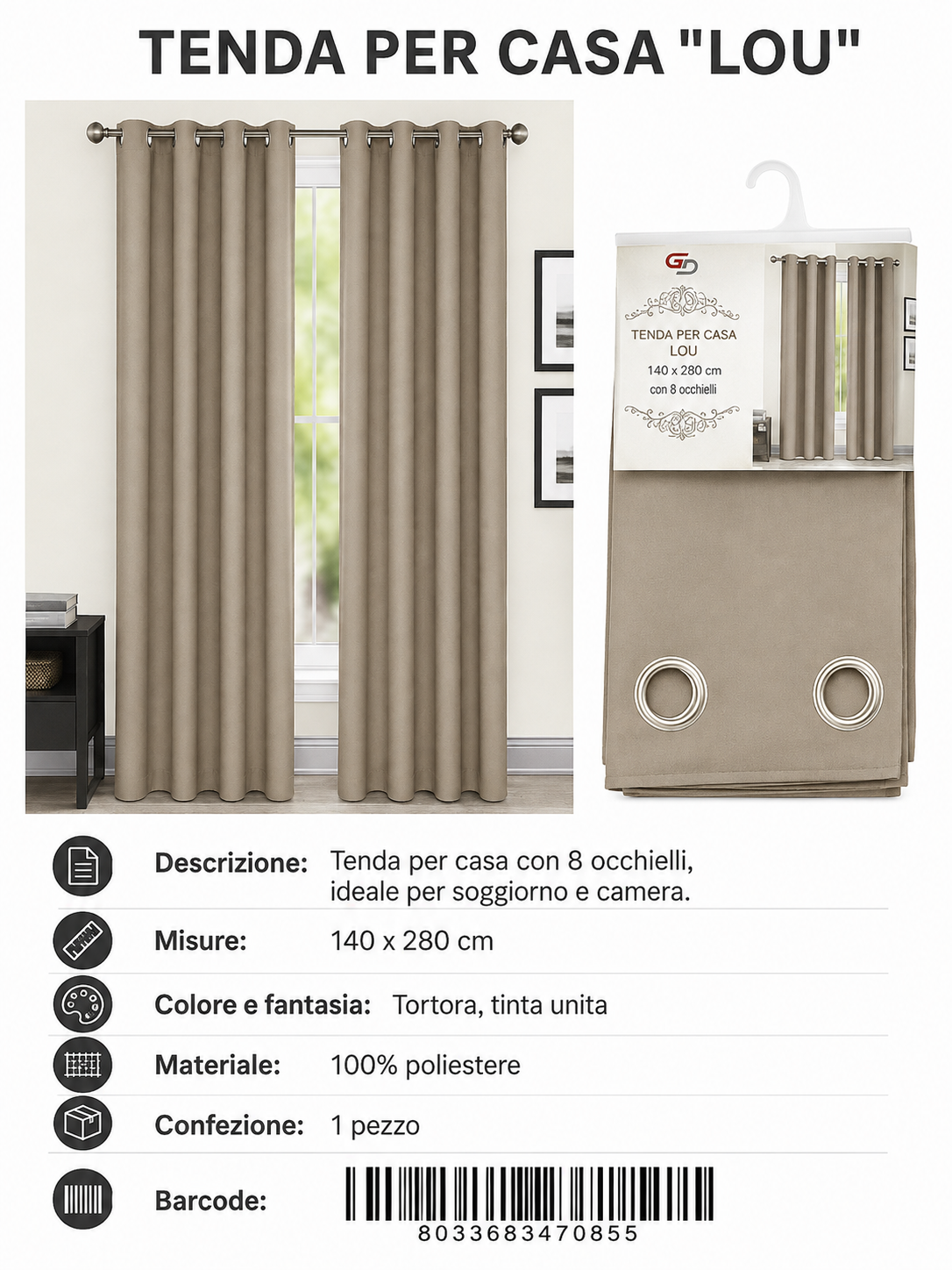 TENDA PER CASA LOU 140*280CM - 8033683470855