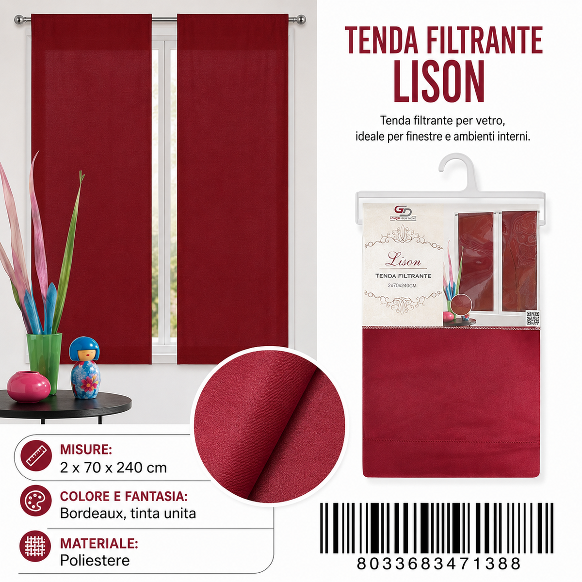 TENDA PER CASA LISON 70*240CM 2*70*240CM - 8033683471388